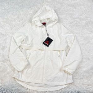 Gerry long sleeve hooded full zip jacket raincoat windbreaker in white